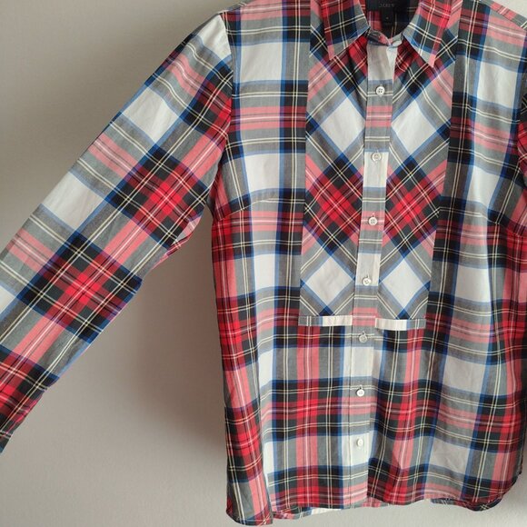 J Crew Womens Plaid Tartan Shirt 4 S Red White Festive Holiday Button Front Top - Picture 5 of 10
